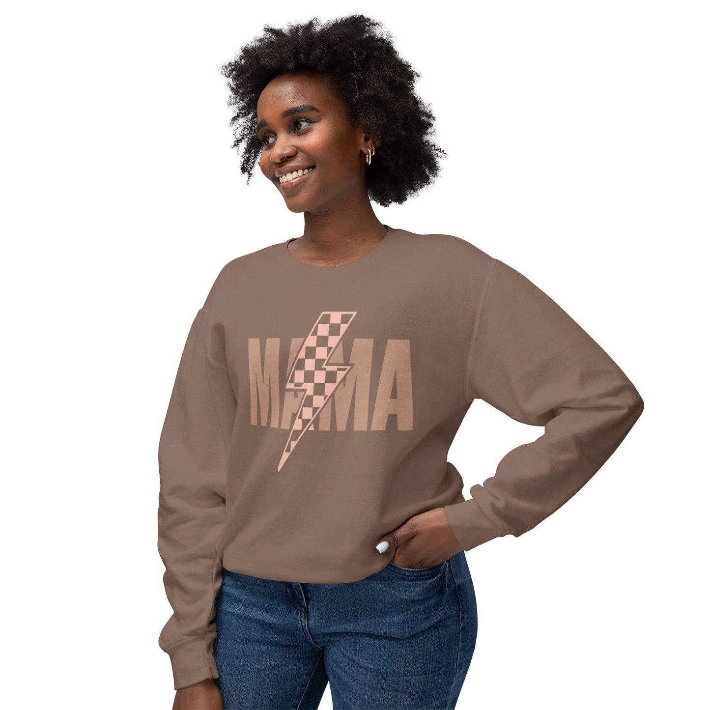 Lightweight Crewneck Sweatshirt - Mama Lightning Bolt Design