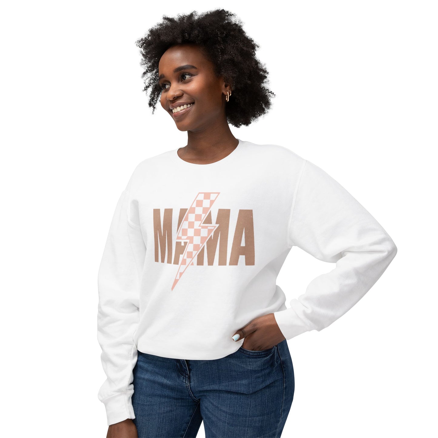 Lightweight Crewneck Sweatshirt - Mama Lightning Bolt Design