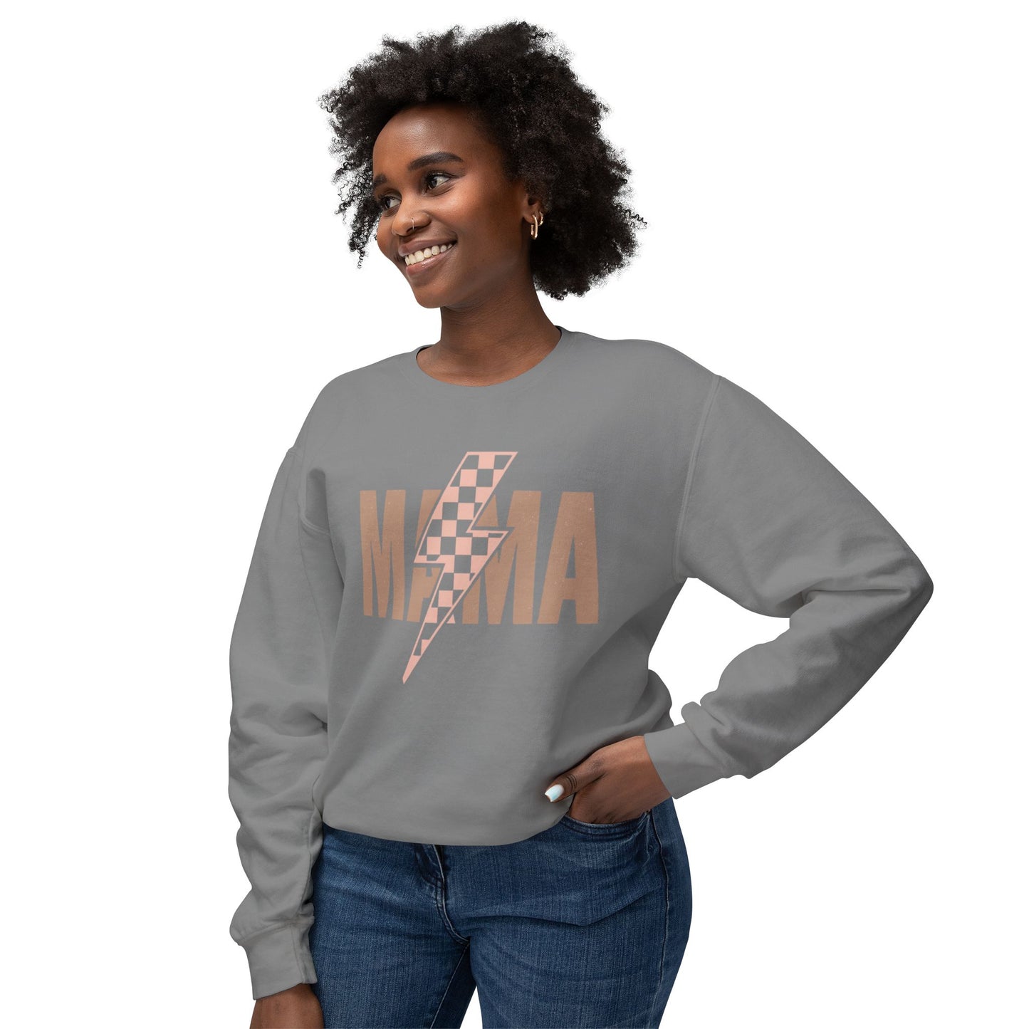 Lightweight Crewneck Sweatshirt - Mama Lightning Bolt Design