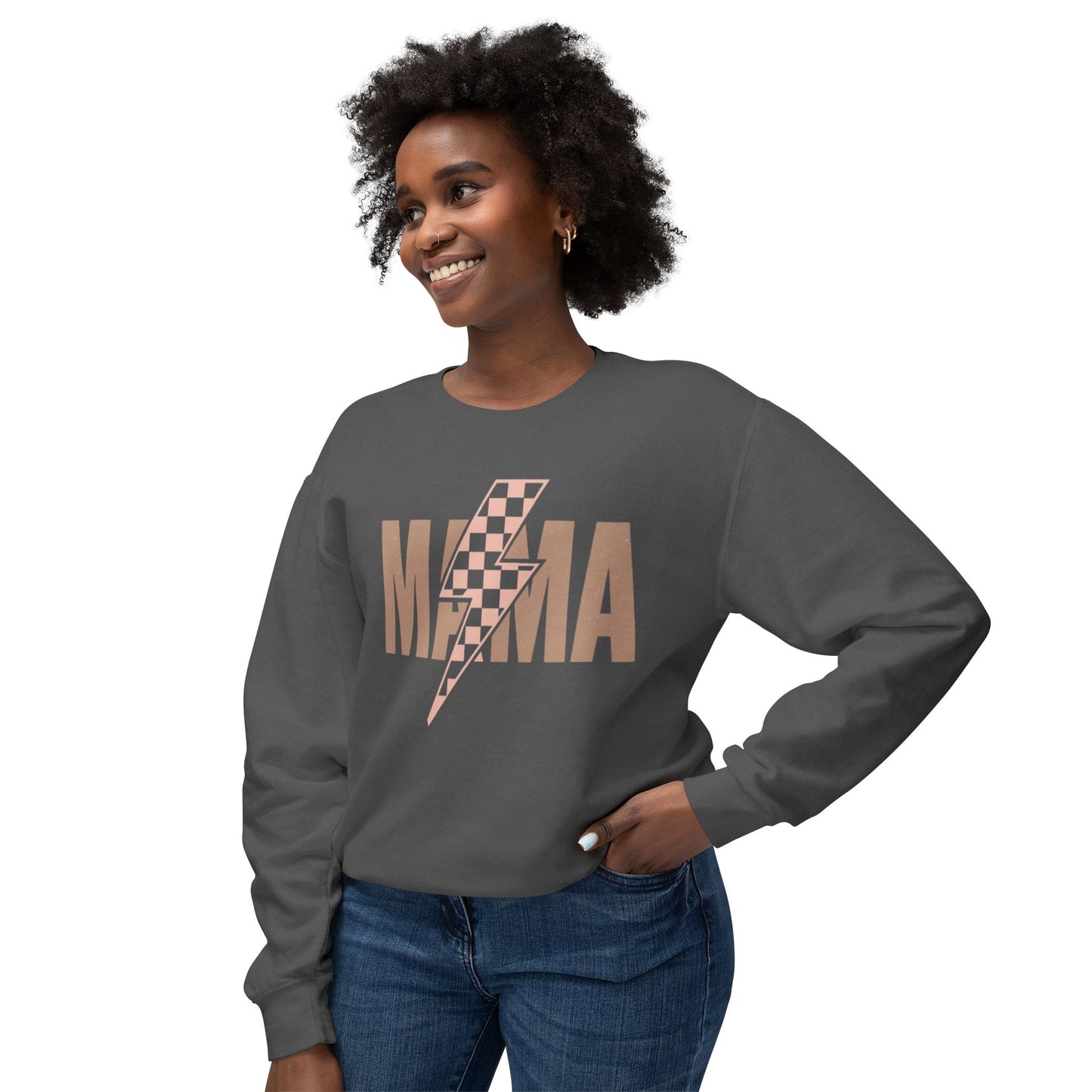 Lightweight Crewneck Sweatshirt - Mama Lightning Bolt Design